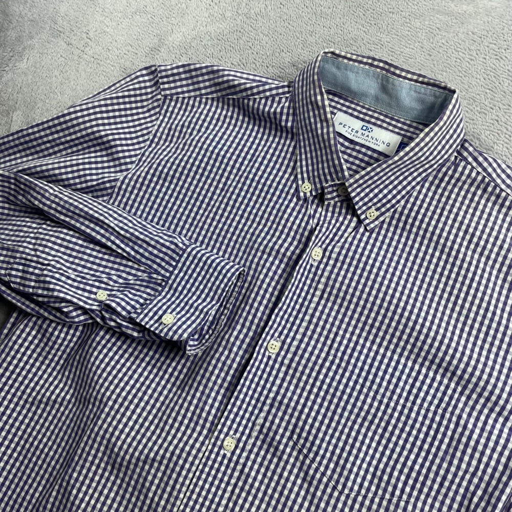 Peter Manning NYC Men Purple Gingham Button Down Shirt Size 4 Long Sleeve Cotton
